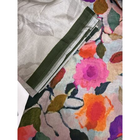 Cotton Jacquard Fabric - Grey Multicolor Floral