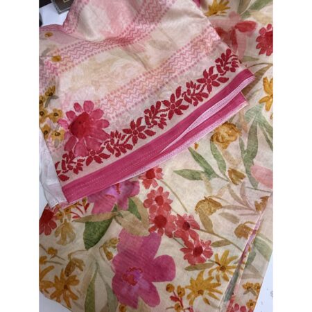 Cotton Jacquard Fabric - Peach Floral with Pink Border