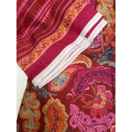 Cotton Jacquard Fabric - Red Paisley with Fuchsia Border