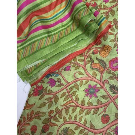 Cotton Jacquard Fabric - Green Multicolor Stripe Floral