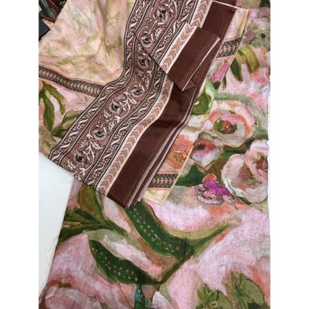 Cotton Jacquard Fabric - Blush Floral with Brown Border