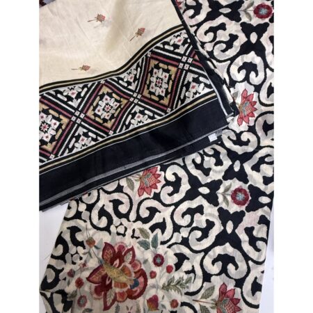 Cotton Jacquard Fabric - Cream & Black Damask Floral