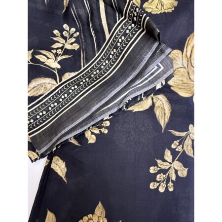 Cotton Jacquard Fabric - Navy Floral with Geometric Border