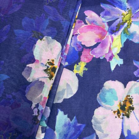 Cotton Jacquard Fabric - Navy Blue Watercolor Floral