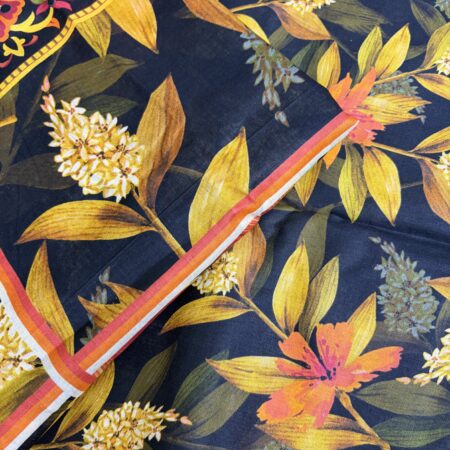 Cotton Jacquard Fabric - Black & Gold Botanical Floral
