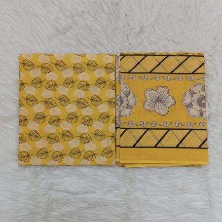 Cotton Jacquard Fabric - Mustard Yellow Leaf Print with Floral Border