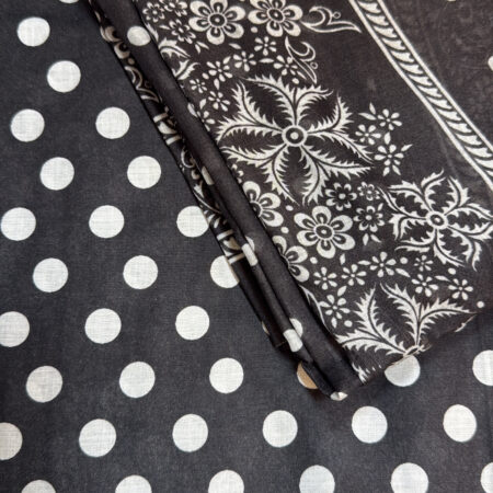 Cotton Fabric - Black Floral Medallion Print