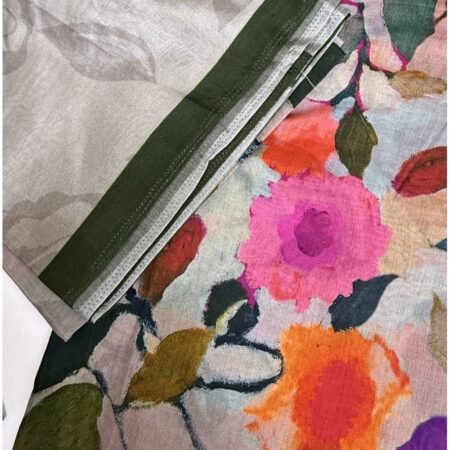 Cotton Jacquard Fabric - Grey Multicolor Floral