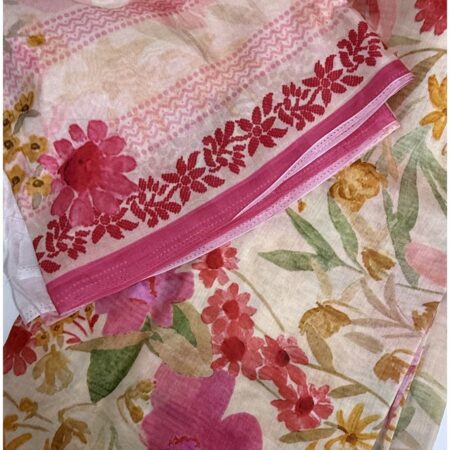 Cotton Jacquard Fabric - Peach Floral with Pink Border