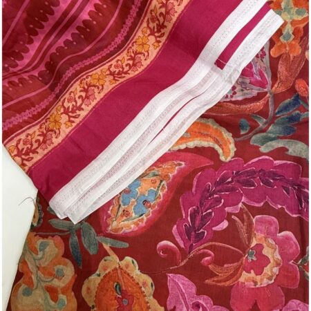 Cotton Jacquard Fabric - Red Paisley with Fuchsia Border