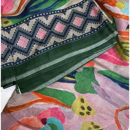 Cotton Jacquard Fabric - Multicolor Abstract with Green Border