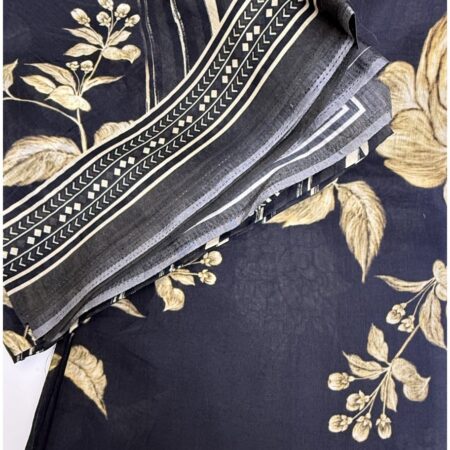 Cotton Jacquard Fabric - Navy Floral with Geometric Border
