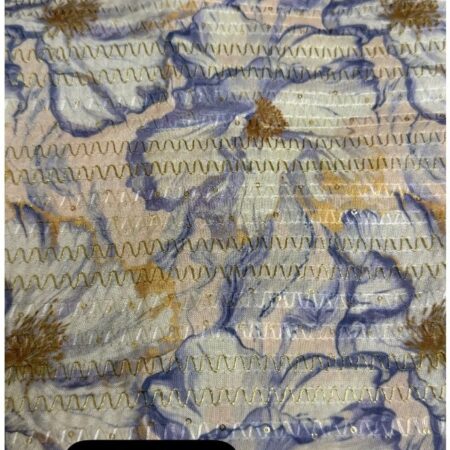 Cotton Jacquard Fabric - Blue Marble Floral with Gold Accents