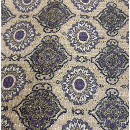 Cotton Jacquard Fabric - Blue & Gold Medallion Print
