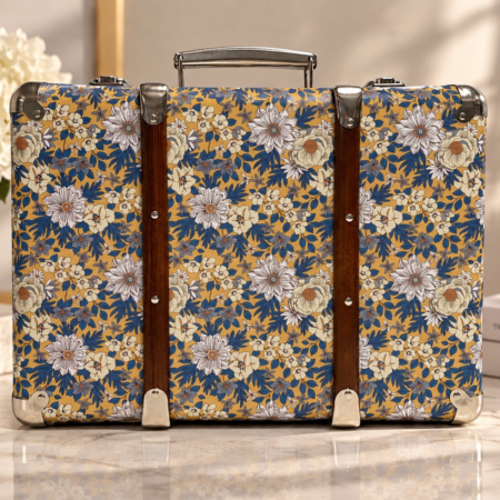 Mustard Blue Daisy Floral Fabric