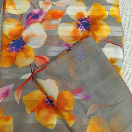 Silk Cotton Fabric - Grey Floral Print