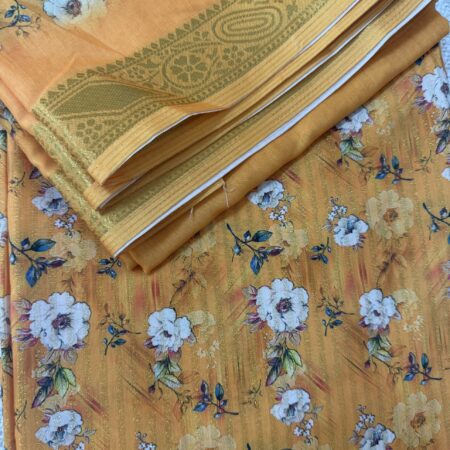 Silk Cotton Fabric - Golden Floral Border Print