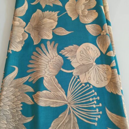 Teal Line Art Floral Fabric