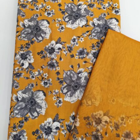 Mustard Grey Floral Cotton Fabric
