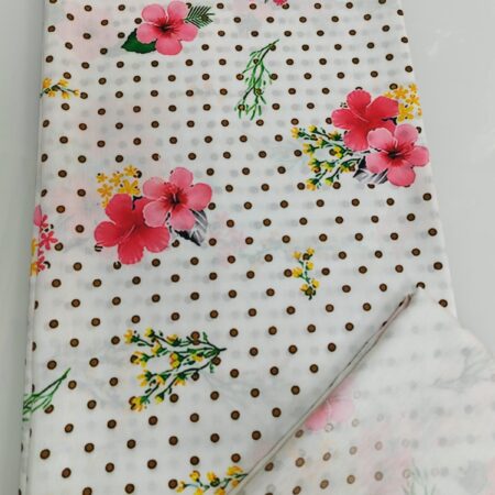 White Hibiscus Polka Dot Cotton Fabric