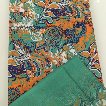 Orange Teal Paisley Cotton Fabric