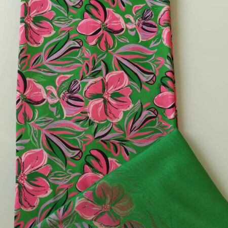 Green Pink Floral Cotton Fabric