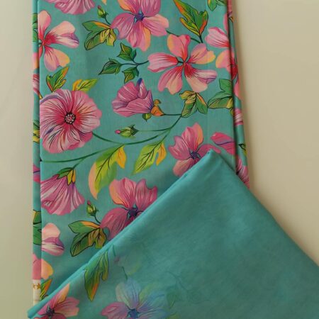 Teal Hibiscus Floral Cotton Fabric