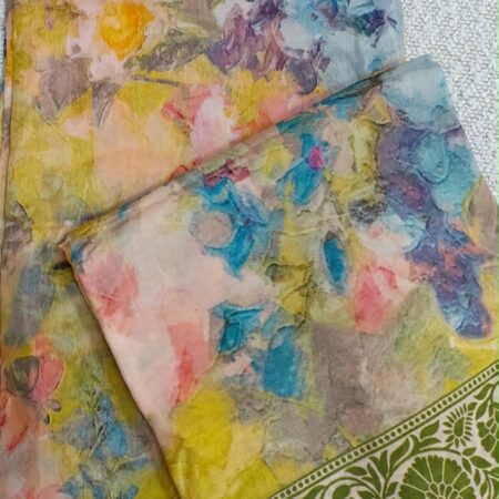 Silk Cotton Fabric - Yellow Blue Floral Print