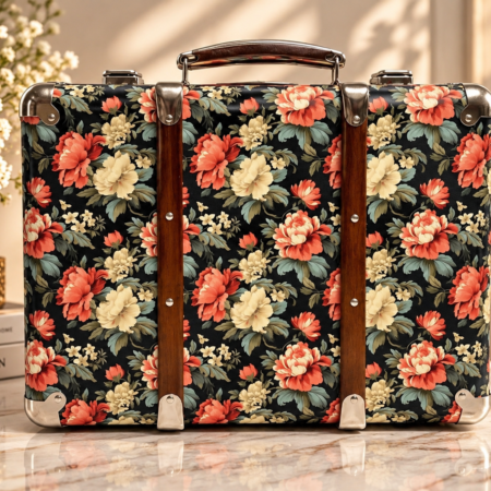 Black Red Cream Peony Floral Fabric