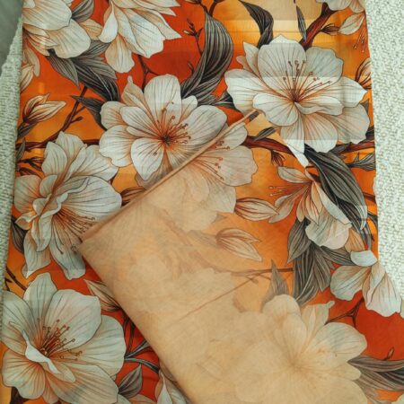 Silk Cotton Fabric - Orange Blossom Print