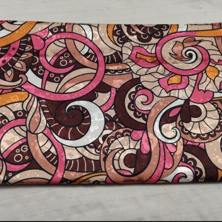 Pink Brown Paisley Swirl Silk Fabric