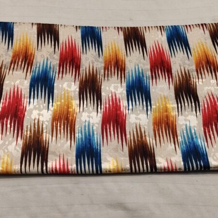 Beige Multicolor Ikat Silk Fabric