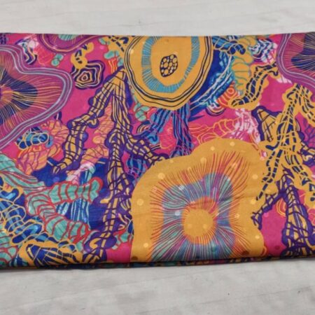 Pink Blue Coral Floral Silk Fabric