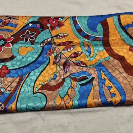 Blue Brown Peacock Print Silk Fabric