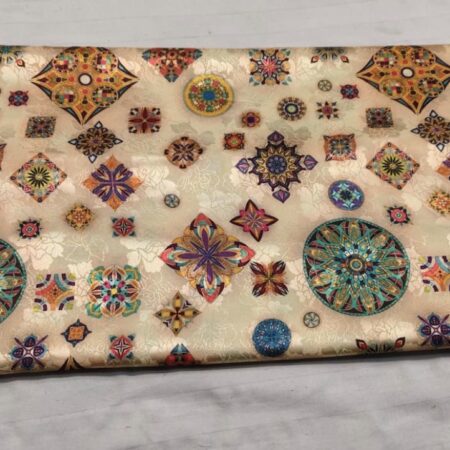 Beige Mandala Medallion Print Silk Fabric